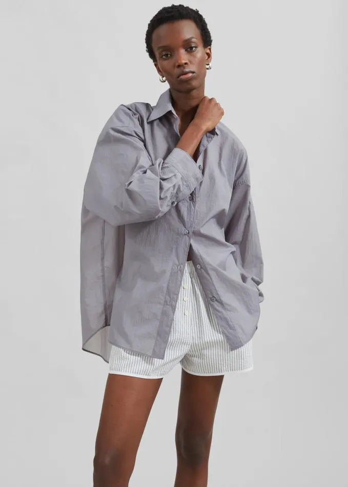 Clothing Women The Frankie Shop Ira Semi Sheer Button Up Shirt 8211 Grey