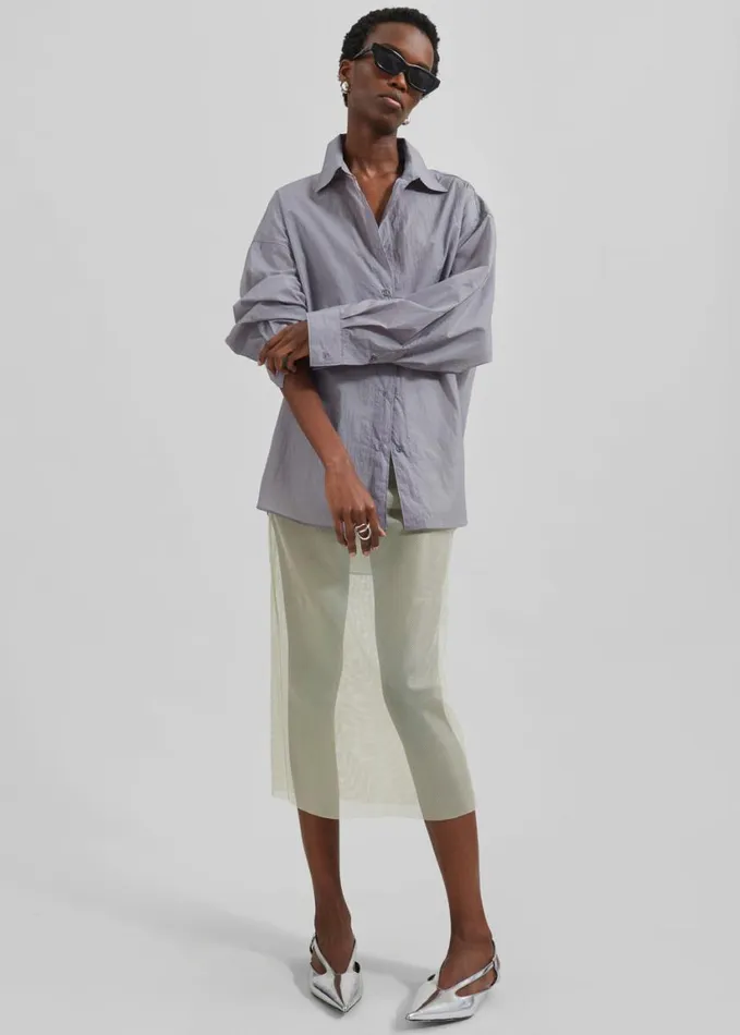 Clothing Women The Frankie Shop Ira Semi Sheer Button Up Shirt 8211 Grey
