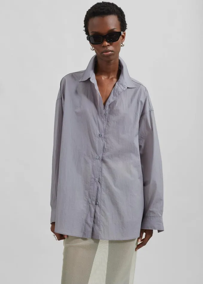 Clothing Women The Frankie Shop Ira Semi Sheer Button Up Shirt 8211 Grey