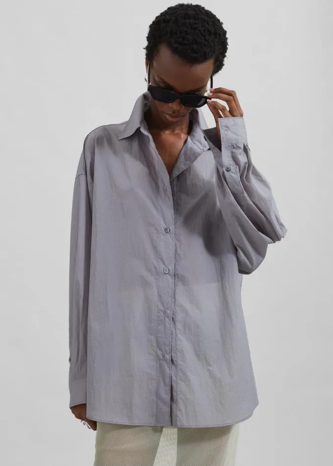 Clothing Women The Frankie Shop Ira Semi Sheer Button Up Shirt 8211 Grey