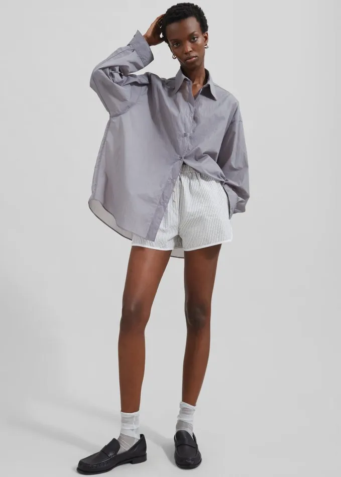 Clothing Women The Frankie Shop Ira Semi Sheer Button Up Shirt 8211 Grey
