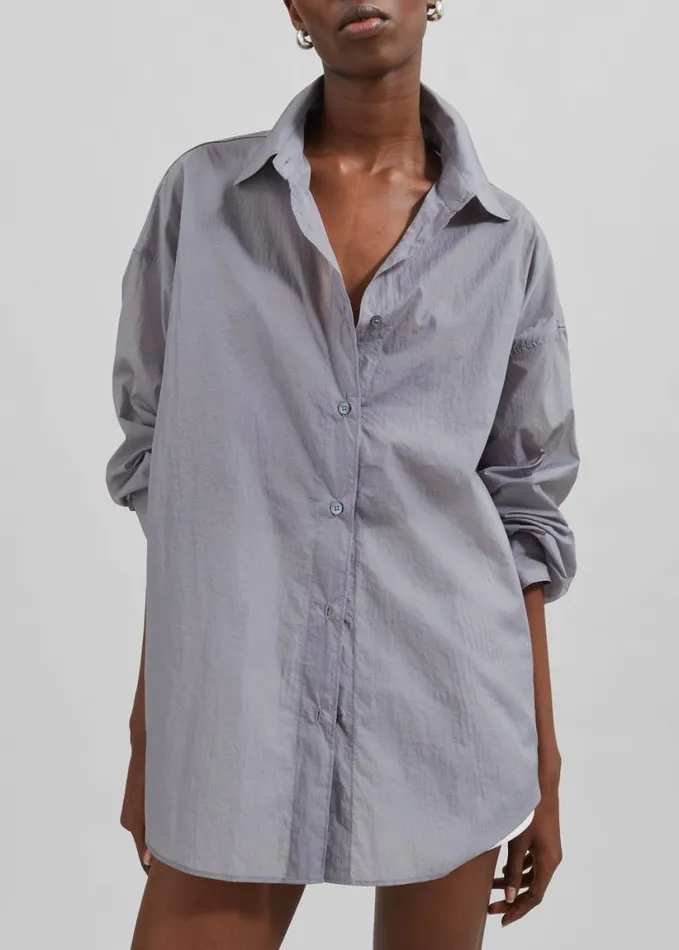 Clothing Women The Frankie Shop Ira Semi Sheer Button Up Shirt 8211 Grey