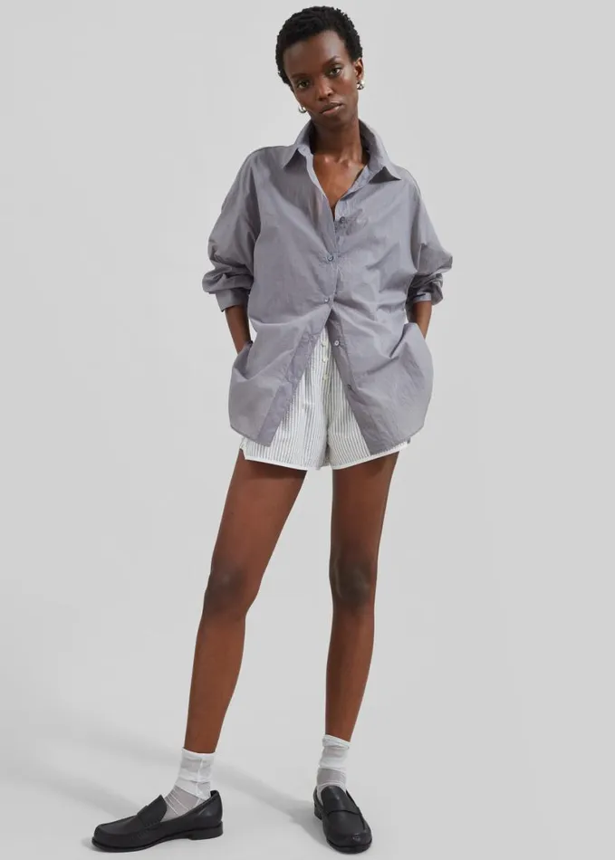 Clothing Women The Frankie Shop Ira Semi Sheer Button Up Shirt 8211 Grey