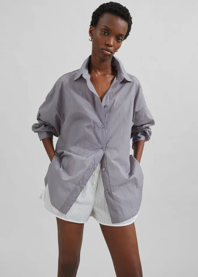 Clothing Women The Frankie Shop Ira Semi Sheer Button Up Shirt 8211 Grey