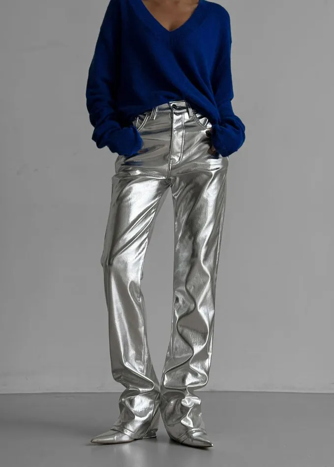 Clothing Women The Frankie Shop Jesse Aluminium Pants 8211 Silver
