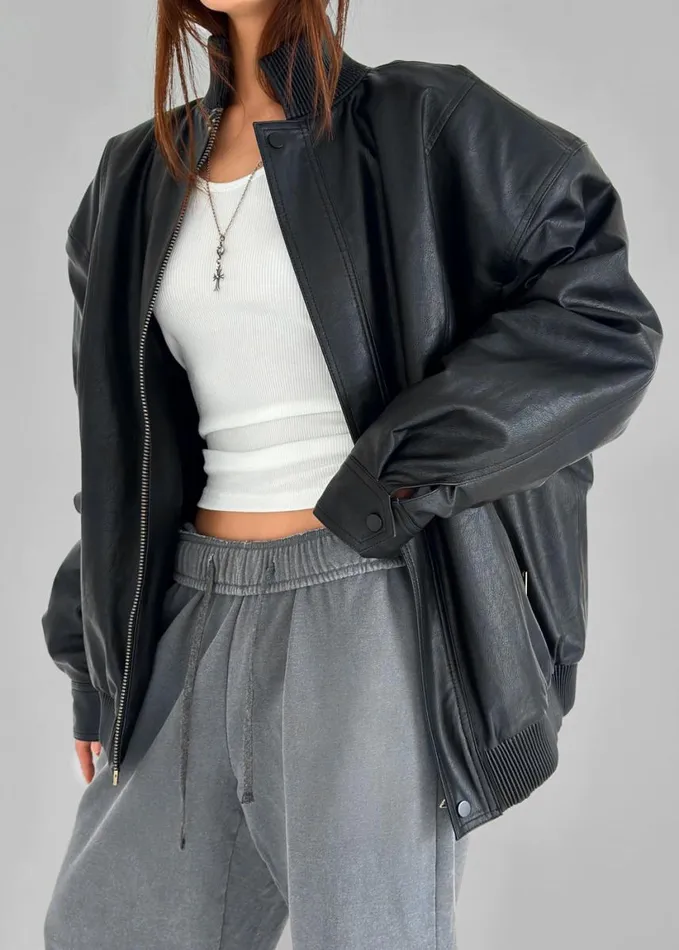 Clothing Women The Frankie Shop Jude Faux Leather Jacket 8211 Black