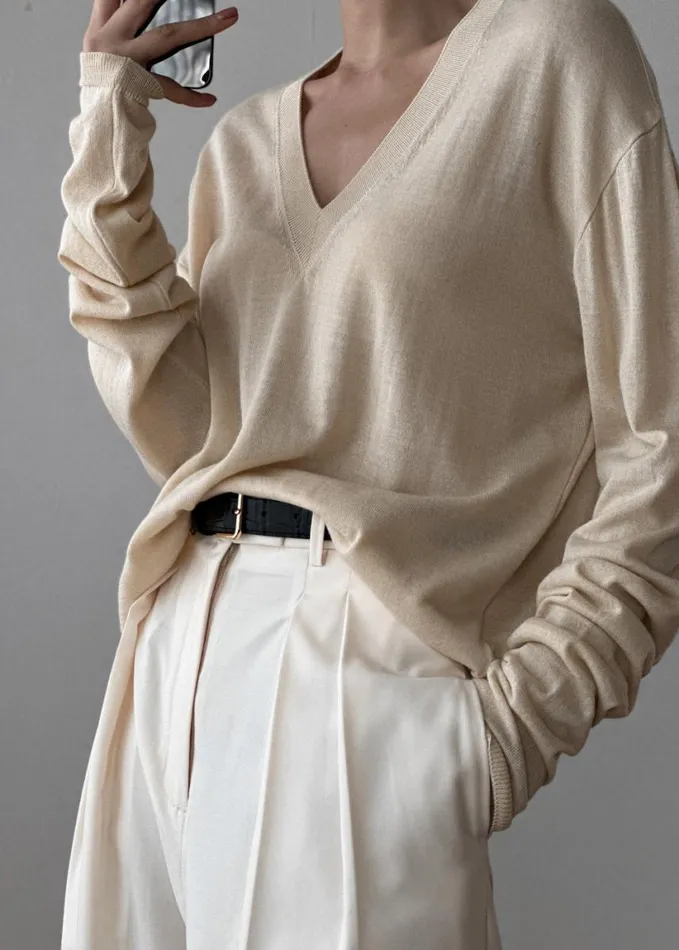 Clothing Women The Frankie Shop Juro VNeck Knit 8211 Butter