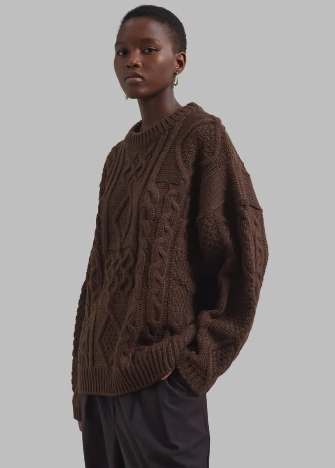 Clothing Women The Frankie Shop Keri Braided Sweater 8211 Brown