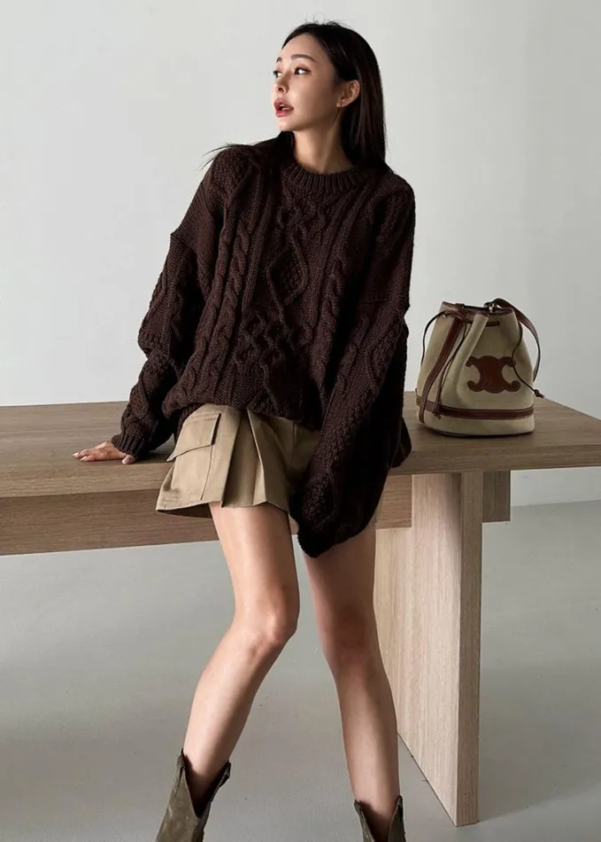Clothing Women The Frankie Shop Keri Braided Sweater 8211 Brown