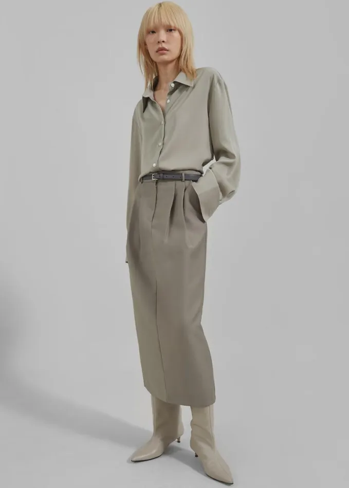 Clothing Women The Frankie Shop Letty Midi Pencil Skirt 8211 Khaki