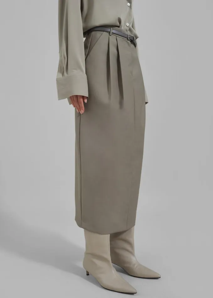 Clothing Women The Frankie Shop Letty Midi Pencil Skirt 8211 Khaki