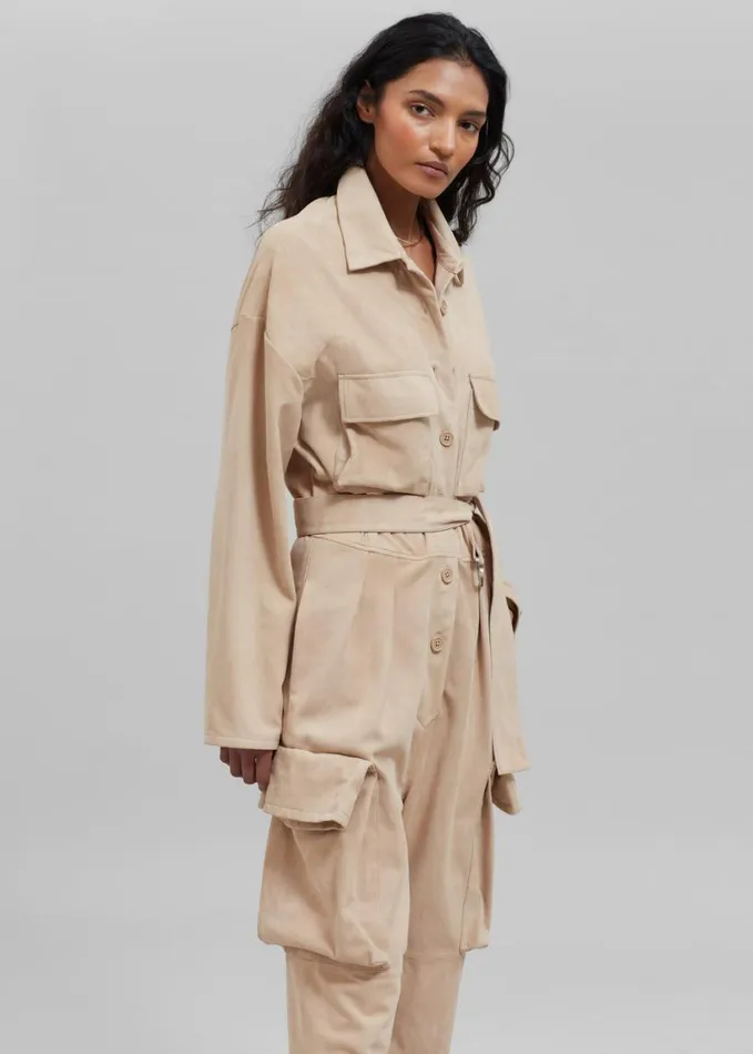 Clothing Women The Frankie Shop Linda Suede Jumpsuit 8211 Beige