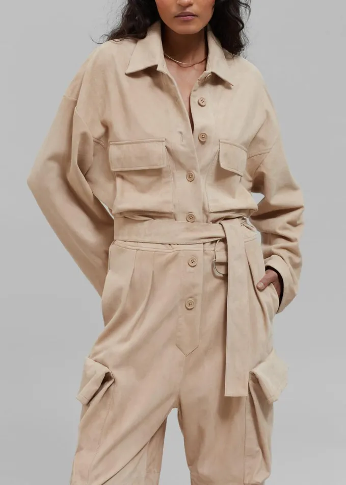 Clothing Women The Frankie Shop Linda Suede Jumpsuit 8211 Beige