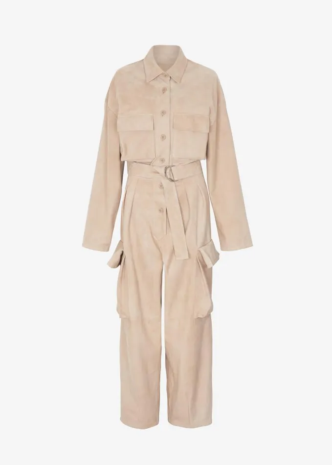 Clothing Women The Frankie Shop Linda Suede Jumpsuit 8211 Beige