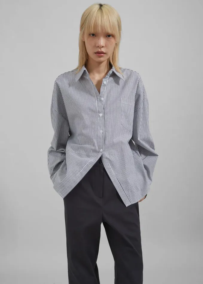 Clothing Women The Frankie Shop Liv Button Up Shirt 8211 BlackWhite Stripe
