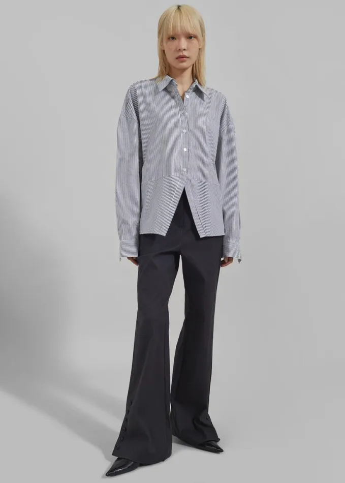 Clothing Women The Frankie Shop Liv Button Up Shirt 8211 BlackWhite Stripe