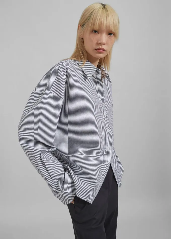 Clothing Women The Frankie Shop Liv Button Up Shirt 8211 BlackWhite Stripe