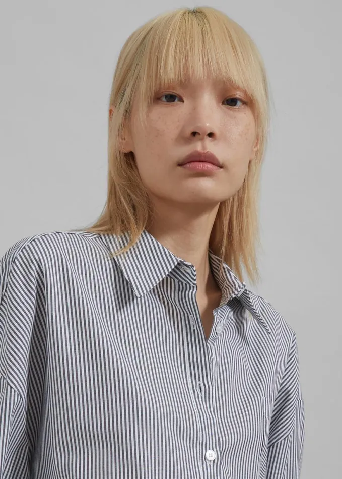 Clothing Women The Frankie Shop Liv Button Up Shirt 8211 BlackWhite Stripe