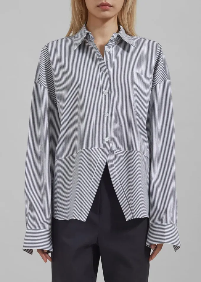 Clothing Women The Frankie Shop Liv Button Up Shirt 8211 BlackWhite Stripe