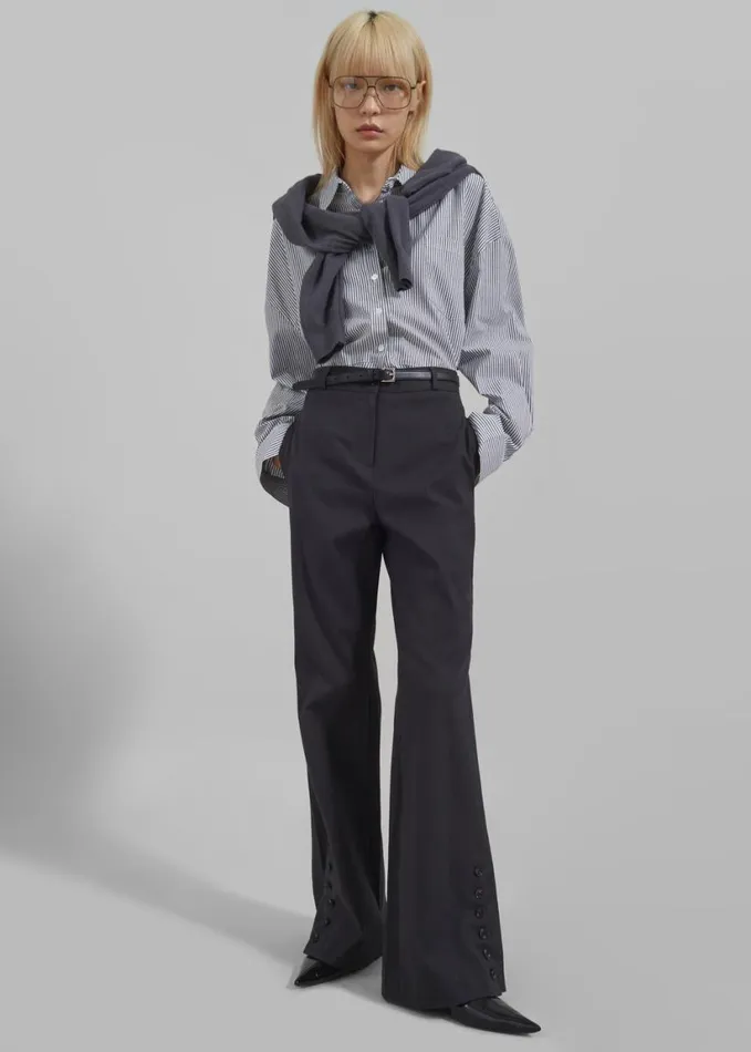 Clothing Women The Frankie Shop Liv Button Up Shirt 8211 BlackWhite Stripe