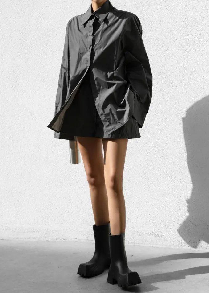 Clothing Women The Frankie Shop Lucy Open Back Oversized Shirt 8211 Charcoal