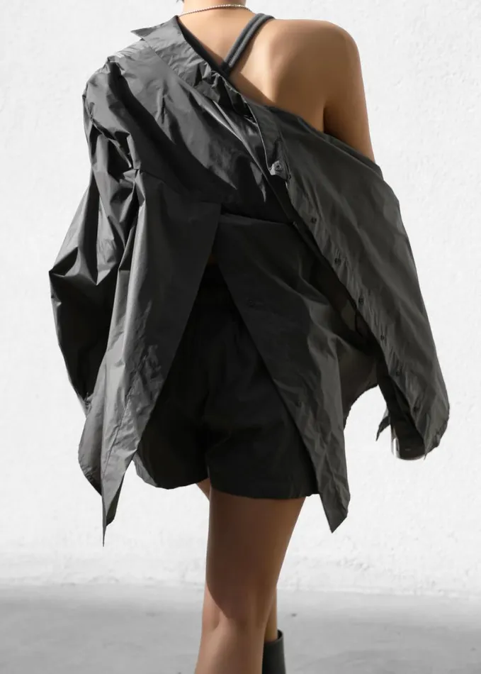 Clothing Women The Frankie Shop Lucy Open Back Oversized Shirt 8211 Charcoal