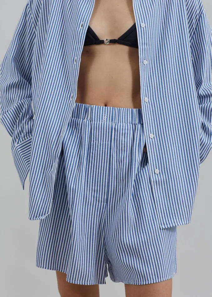 Clothing Women The Frankie Shop Lui Fluid Boxer Shorts 8211 WhiteBlue Stripe
