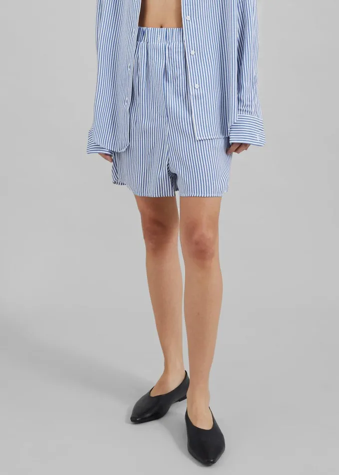 Clothing Women The Frankie Shop Lui Fluid Boxer Shorts 8211 WhiteBlue Stripe