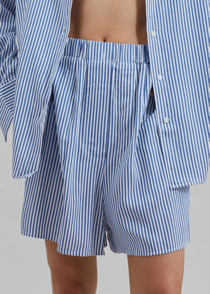 Clothing Women The Frankie Shop Lui Fluid Boxer Shorts 8211 WhiteBlue Stripe