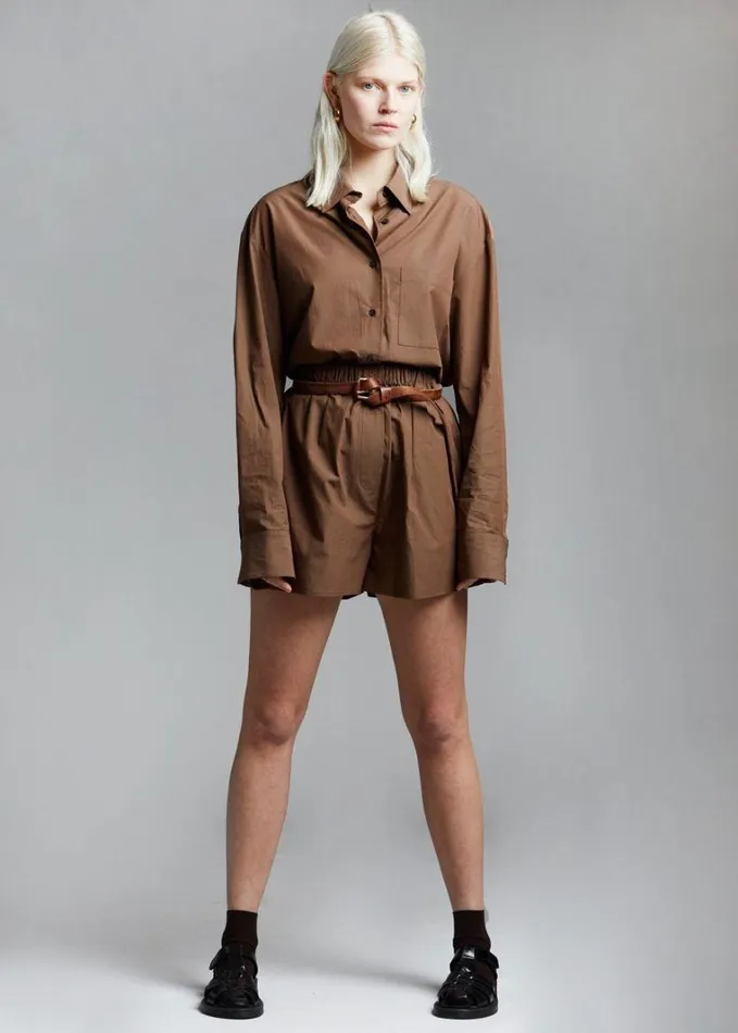Clothing Women The Frankie Shop Lui Organic Cotton Boxer Short 8211 Chocolate