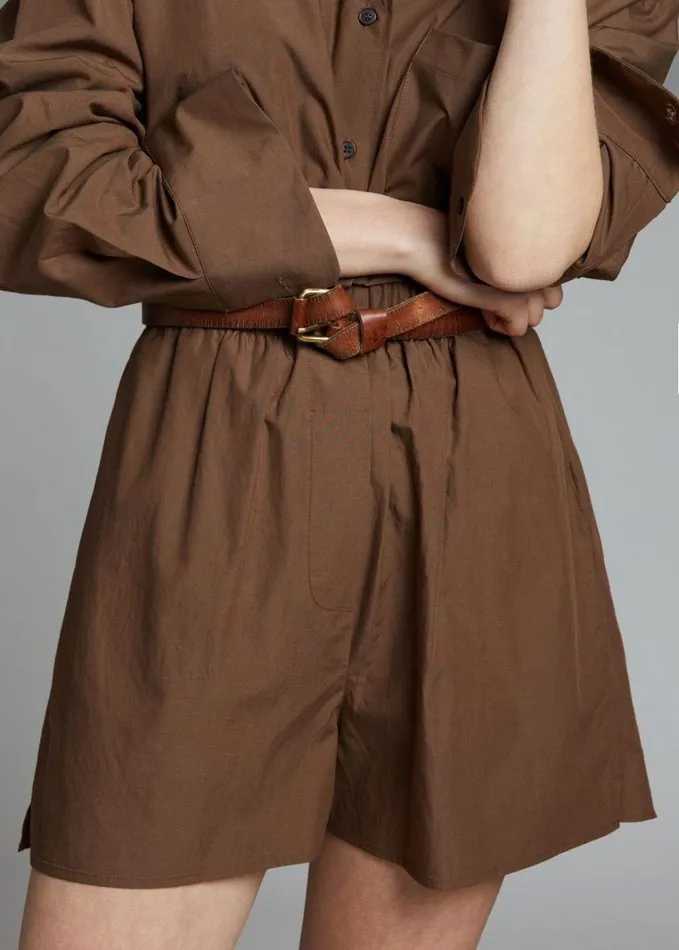 Clothing Women The Frankie Shop Lui Organic Cotton Boxer Short 8211 Chocolate