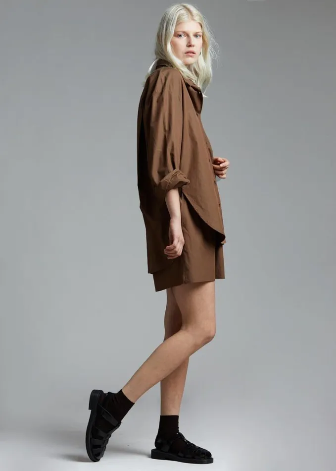 Clothing Women The Frankie Shop Lui Organic Cotton Boxer Short 8211 Chocolate