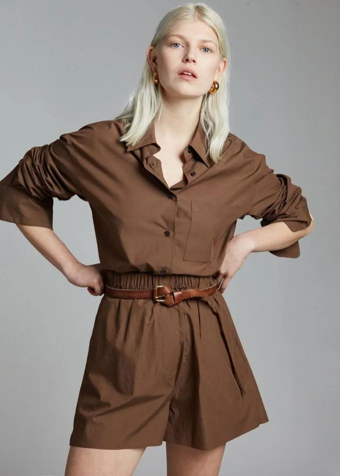 Clothing Women The Frankie Shop Lui Organic Cotton Boxer Short 8211 Chocolate