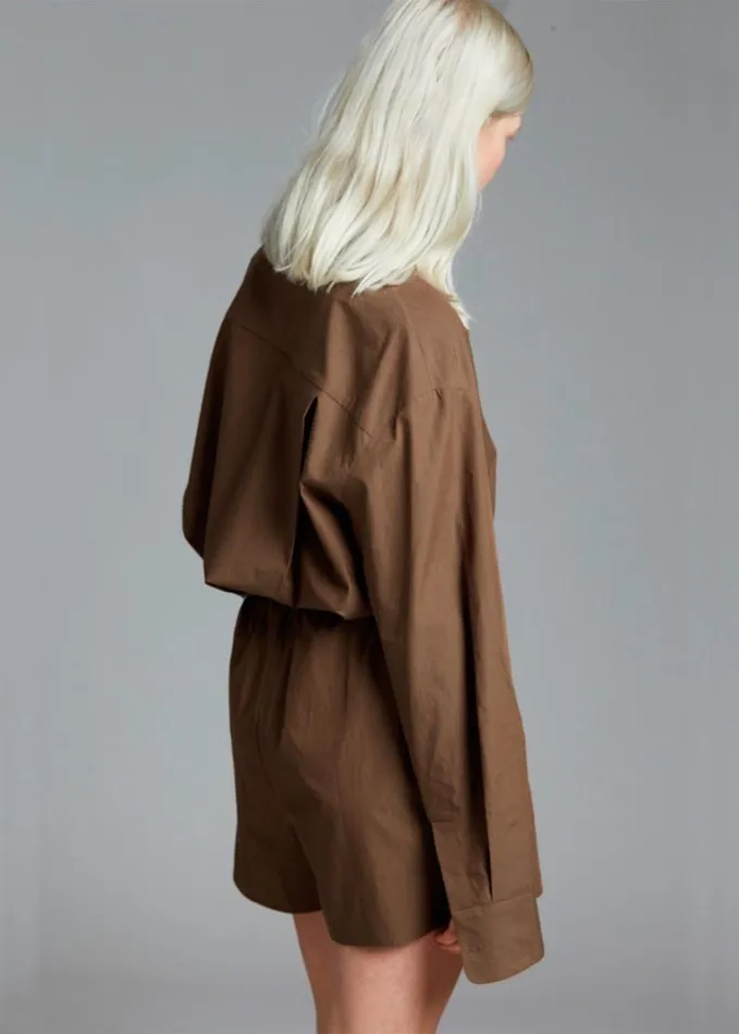 Clothing Women The Frankie Shop Lui Organic Cotton Boxer Short 8211 Chocolate