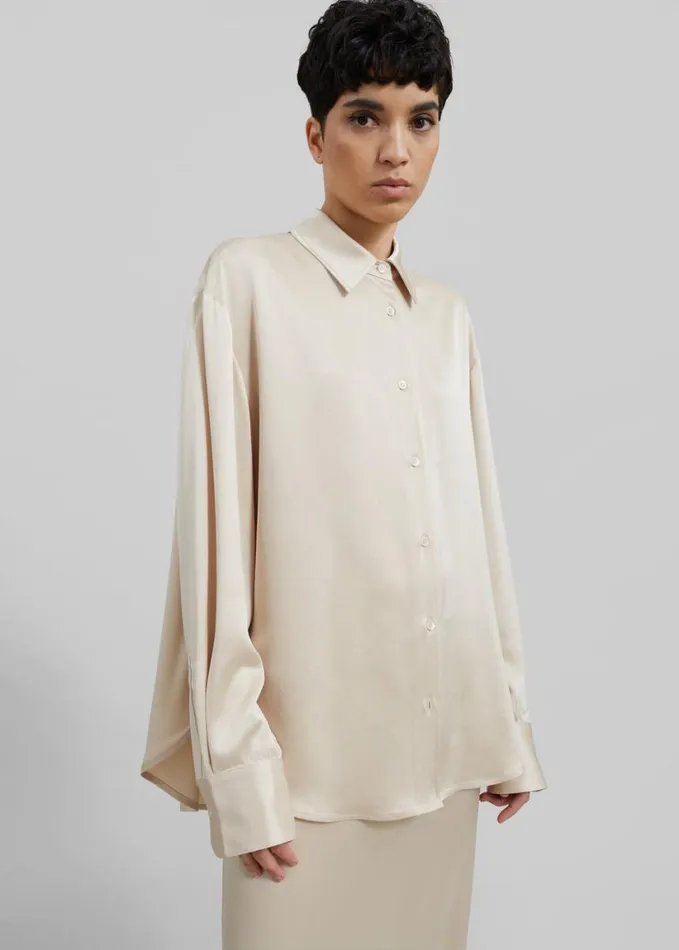 Clothing Women The Frankie Shop Lui Satin Shirt 8211 Ivory