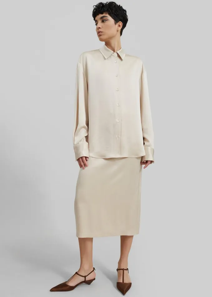 Clothing Women The Frankie Shop Lui Satin Shirt 8211 Ivory