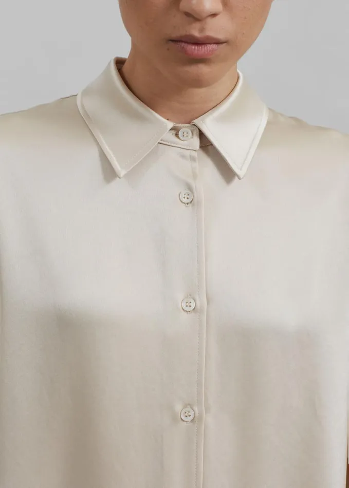 Clothing Women The Frankie Shop Lui Satin Shirt 8211 Ivory