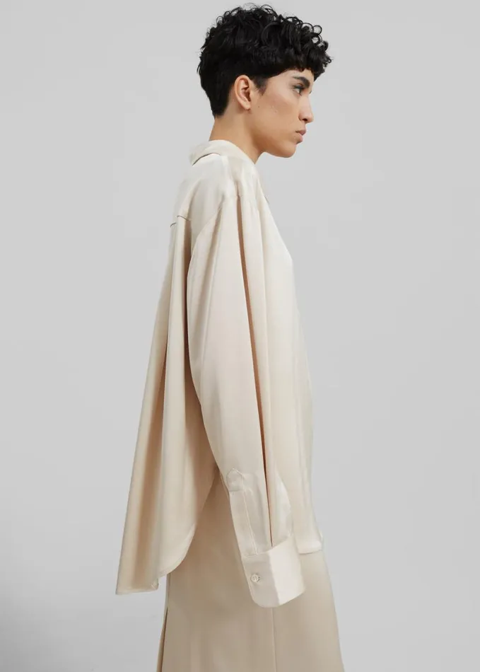Clothing Women The Frankie Shop Lui Satin Shirt 8211 Ivory