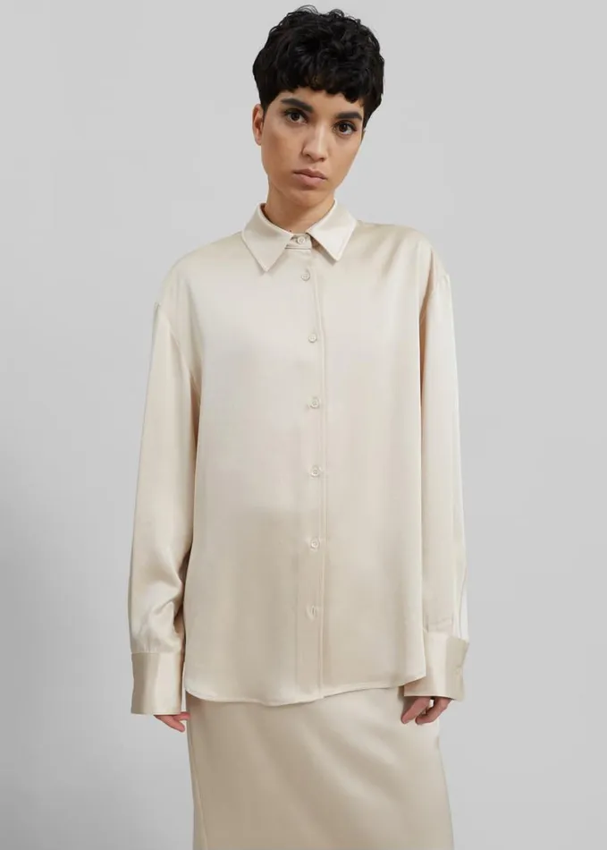 Clothing Women The Frankie Shop Lui Satin Shirt 8211 Ivory