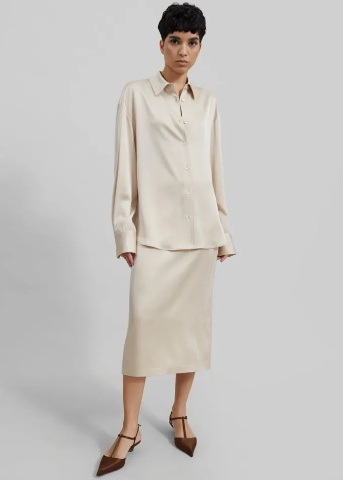 Clothing Women The Frankie Shop Lui Satin Shirt 8211 Ivory