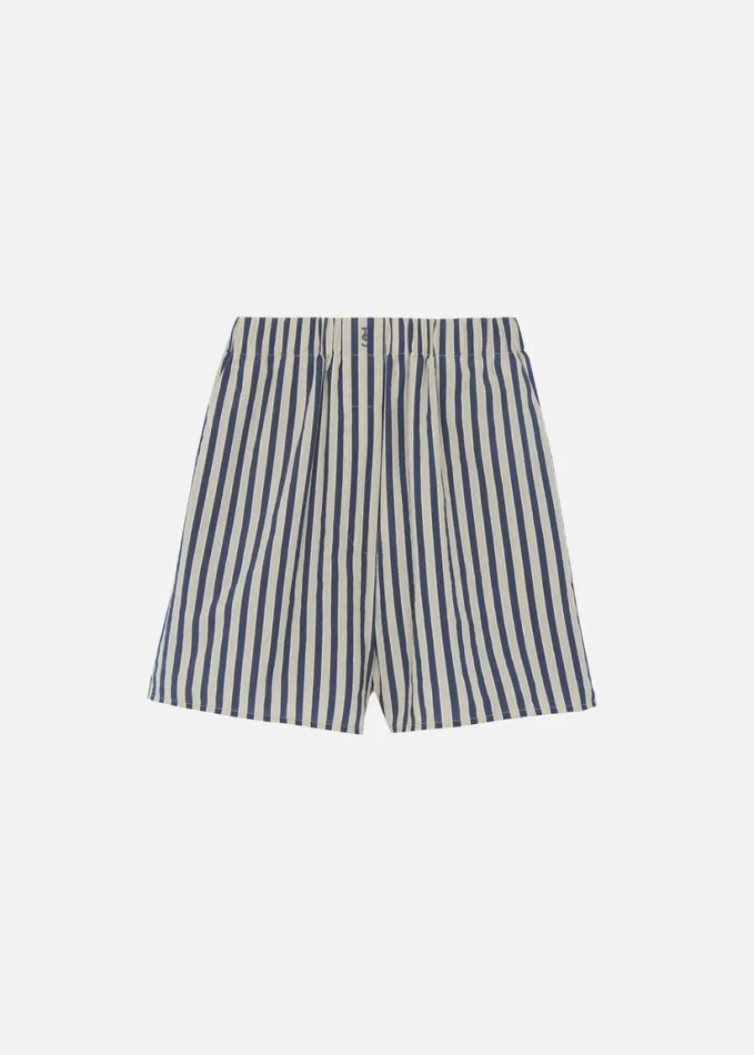 Clothing Women The Frankie Shop Lui Textured Boxer Shorts 8211 BeigeNavy Multi Stripe