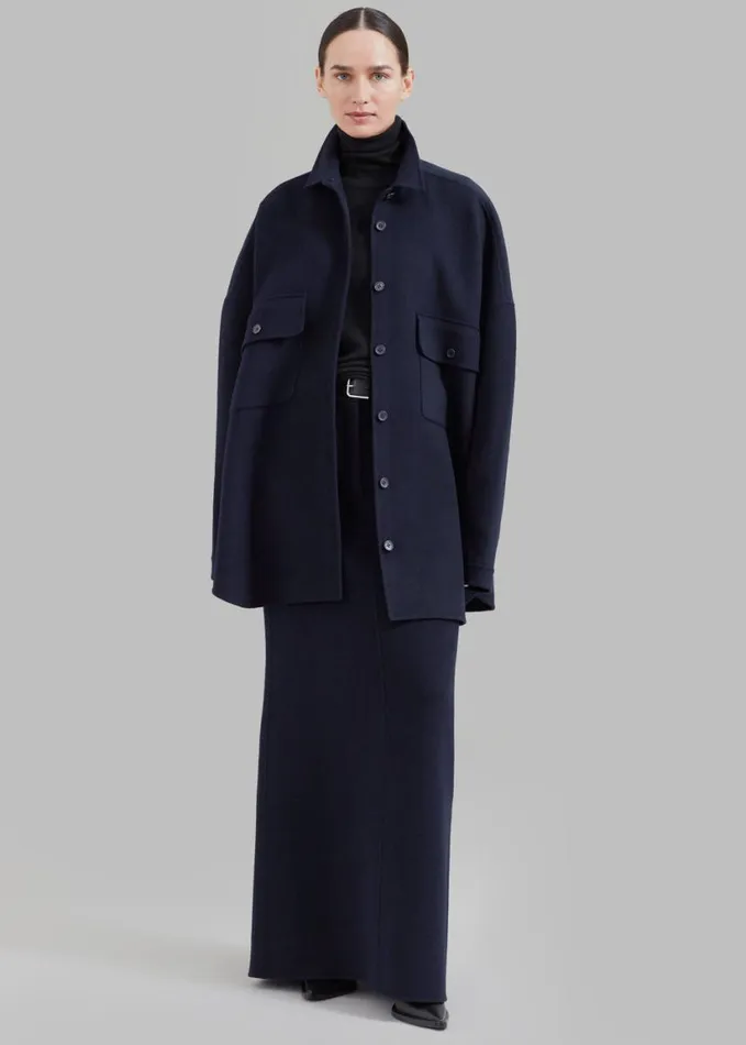 Clothing Women The Frankie Shop Malvo Long Wool Pencil Skirt 8211 Navy