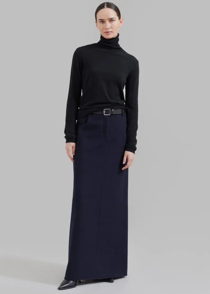 Clothing Women The Frankie Shop Malvo Long Wool Pencil Skirt 8211 Navy