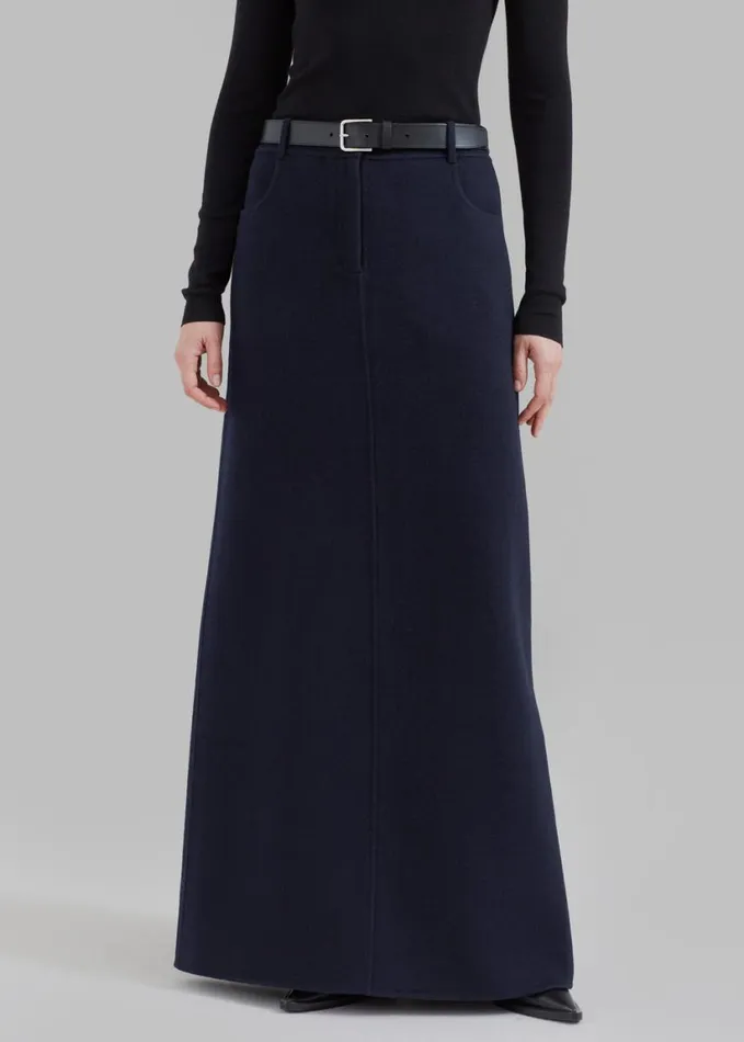 Clothing Women The Frankie Shop Malvo Long Wool Pencil Skirt 8211 Navy