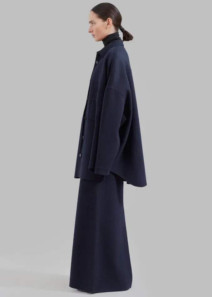 Clothing Women The Frankie Shop Malvo Long Wool Pencil Skirt 8211 Navy