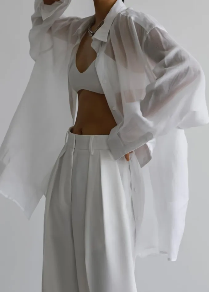 Clothing Women The Frankie Shop Marlow Oversized Linen Shirt 8211 White