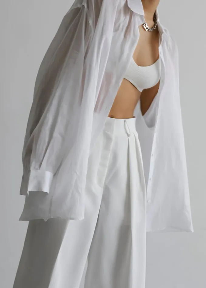 Clothing Women The Frankie Shop Marlow Oversized Linen Shirt 8211 White