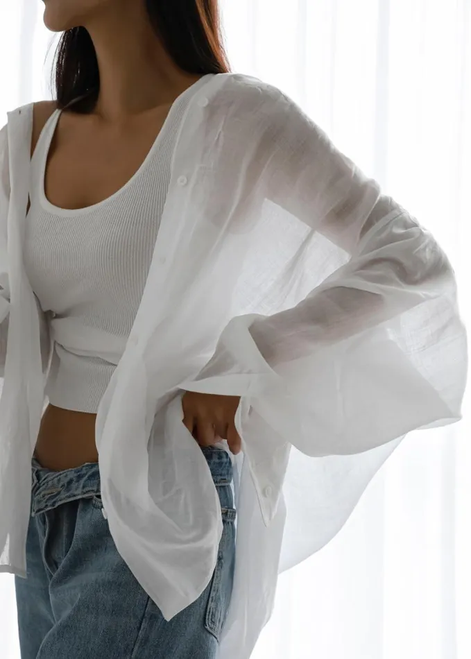 Clothing Women The Frankie Shop Marlow Oversized Linen Shirt 8211 White