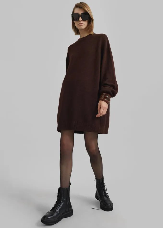 Clothing Women The Frankie Shop Maxime Knit Sweater Dress 8211 Brown