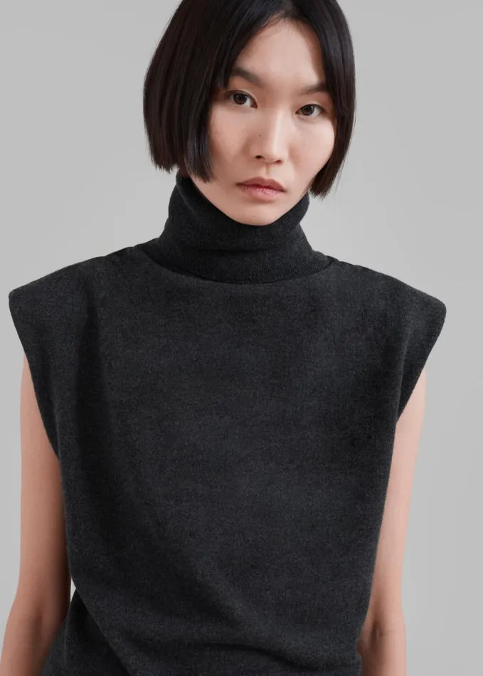 Clothing Women The Frankie Shop Nadia Thin Padded Sleeveless Turtleneck 8211 Charcoal
